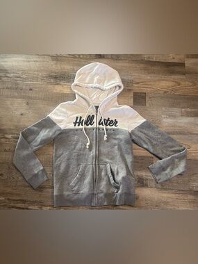 Hollister Two-Tone Gray & White Hooded Zip Jacket women’s size XS  full sleeve